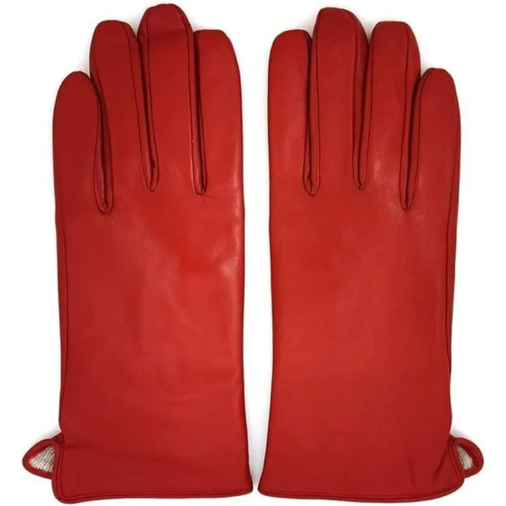 Women’s Leather Gloves Genuine SheepSkin Leather Cold Weather Cashmere Red